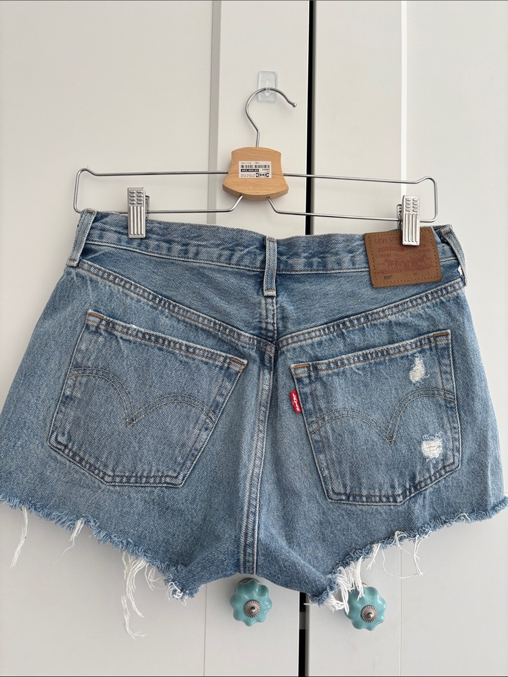 Levi's Light Blue Distressed Denim Cutoff Shorts - Picture 3 of 8